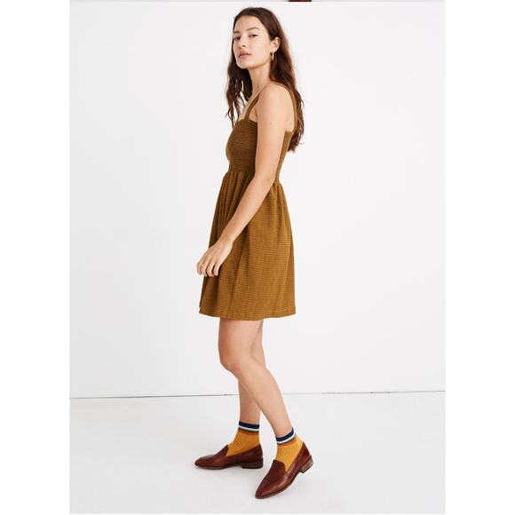 MADEWELL Texture & Thread Smocked Dress in Dark Mustard // S - Picture 10 of 10